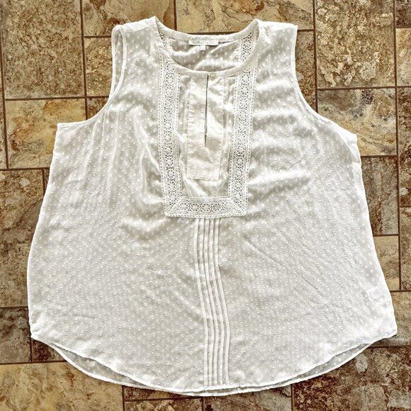 Daniel Rainn WHITE Sheer Swiss Dot Crochet Trim Tank Top - 3X - Picture 1 of 11